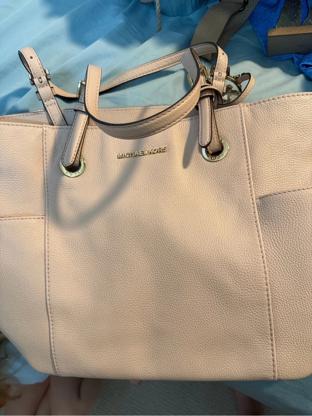 Michael Kors Blush Pebbled Leather Tote with Gold Hardware